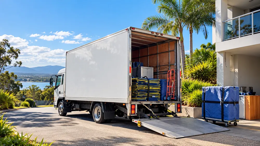 White box truck prepared for a delivery at a Queensland property